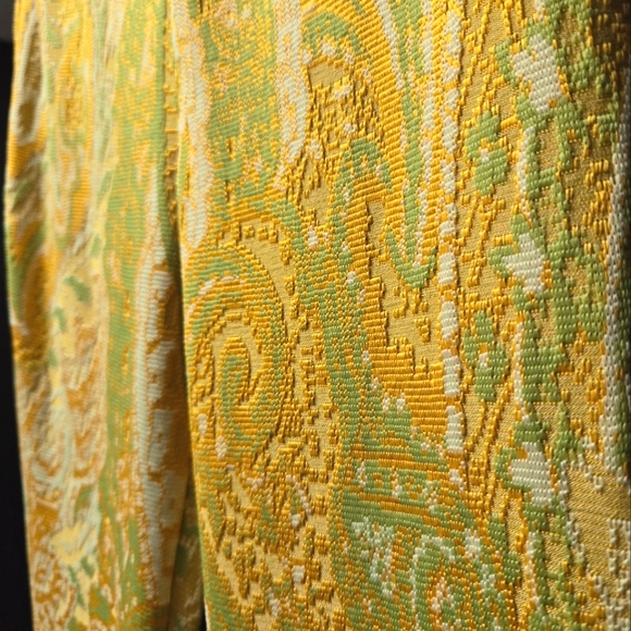 Zara yellow and lime green patterned stretchy bell bottom flare pants, NWT - Picture 3 of 8